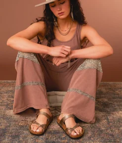 Rompers & Jumpsuits | Gimmicks Washed Crochet Inset Wide Leg Jumpsuit Deep Taupe