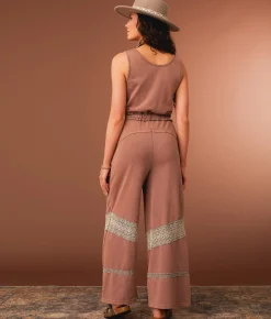 Rompers & Jumpsuits | Gimmicks Washed Crochet Inset Wide Leg Jumpsuit Deep Taupe
