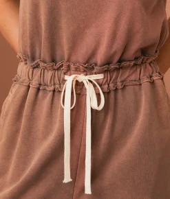Rompers & Jumpsuits | Gimmicks Washed Crochet Inset Wide Leg Jumpsuit Deep Taupe
