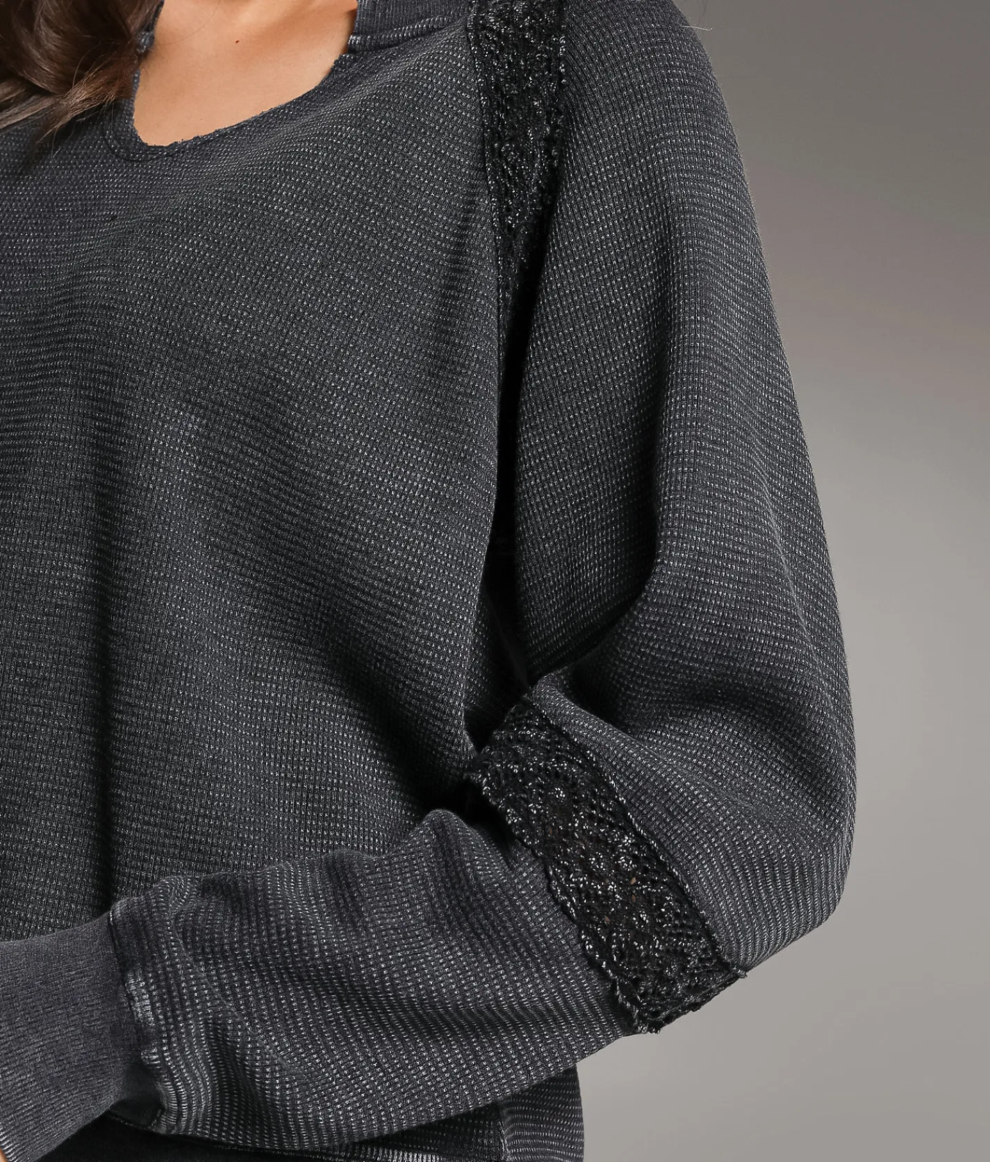 Tops | BKE Washed Crochet Thermal Washed Black