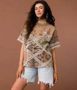 Gimmicks Washed Crochet Top Brindle Hot
