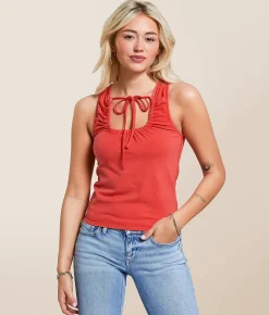 Tops | Gilded Intent Washed Cut-Out Tank Top Chinese Red