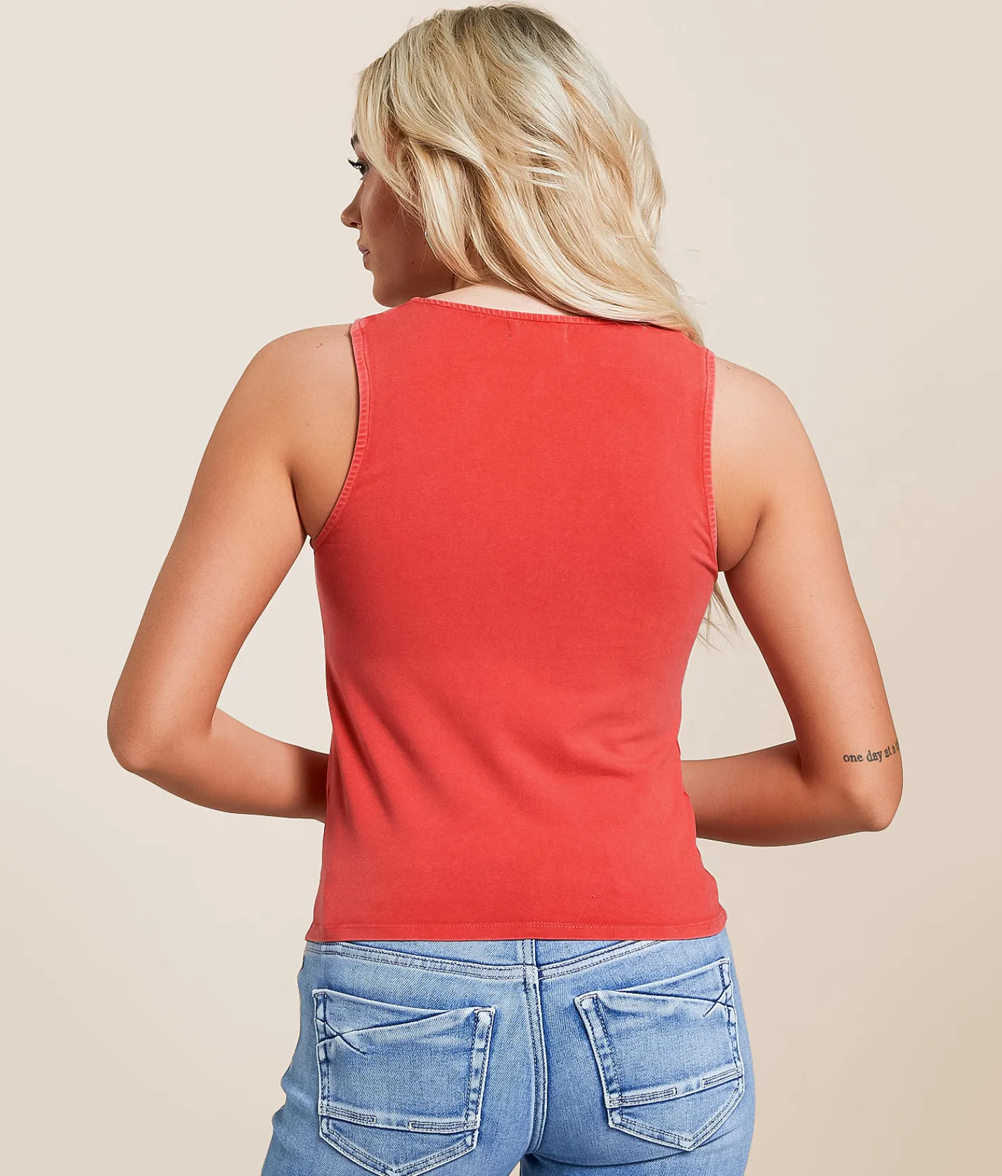 Tops | Gilded Intent Washed Cut-Out Tank Top Chinese Red