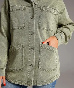 Tops|Coats & Jackets | BKE Washed Denim Barn Stretch Jacket Green