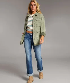 Tops|Coats & Jackets | BKE Washed Denim Barn Stretch Jacket Green