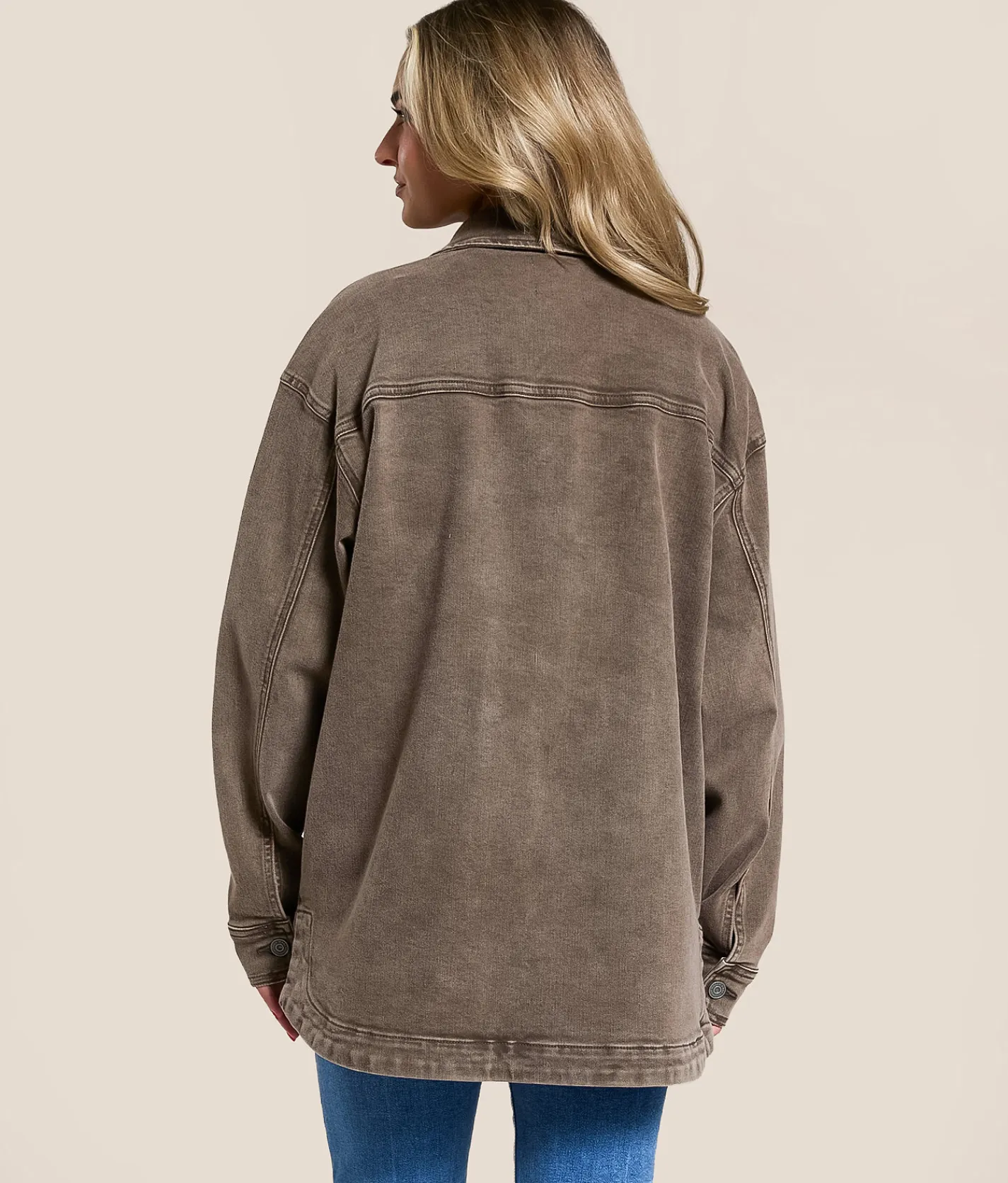 HIDDEN Washed Denim Oversized Stretch Shacket Washed Brown Online