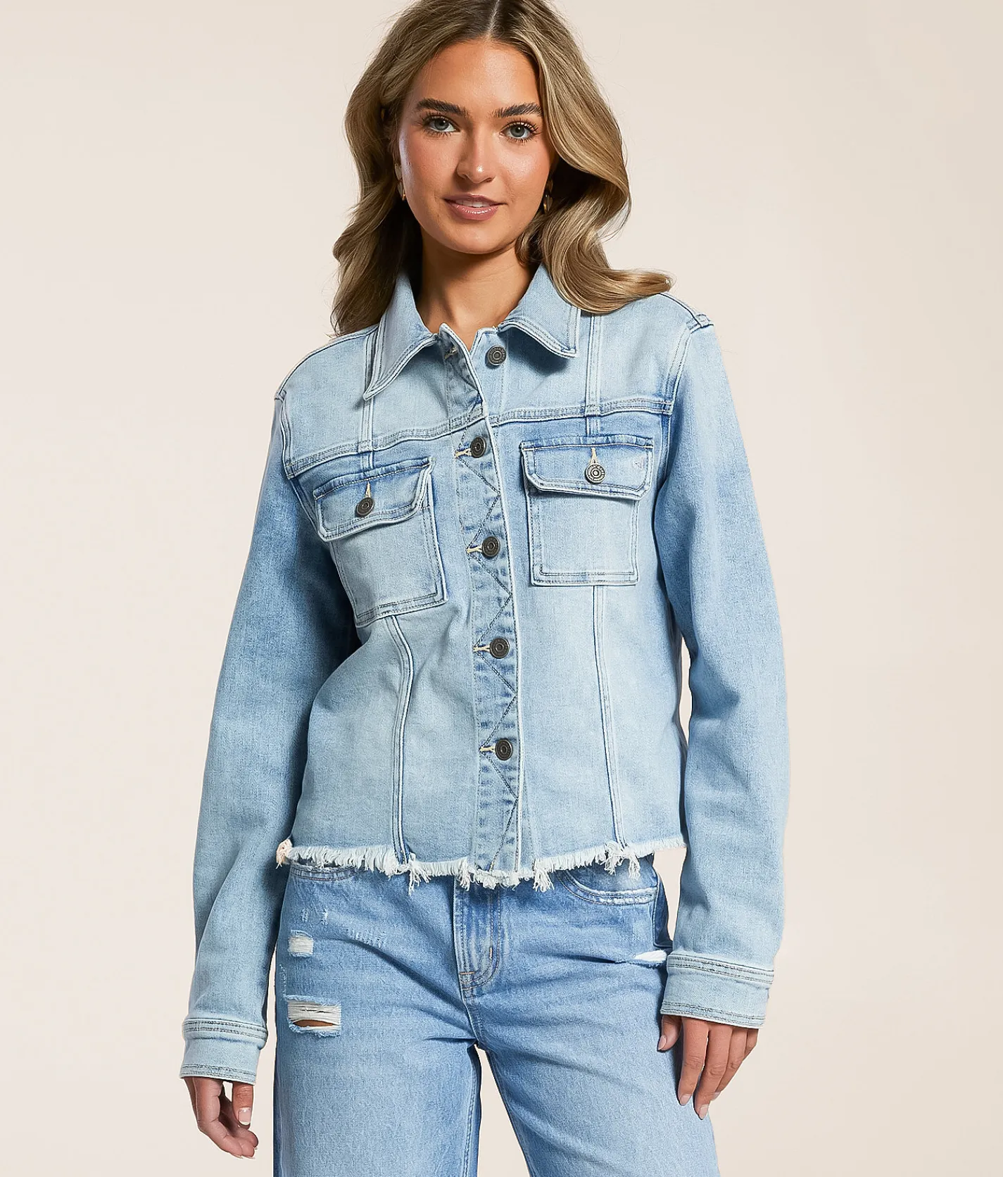 HIDDEN Washed Denim Stretch Jacket Light Wash Clearance