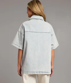 BKE Washed Denim Stretch Shirt Light Blue Discount