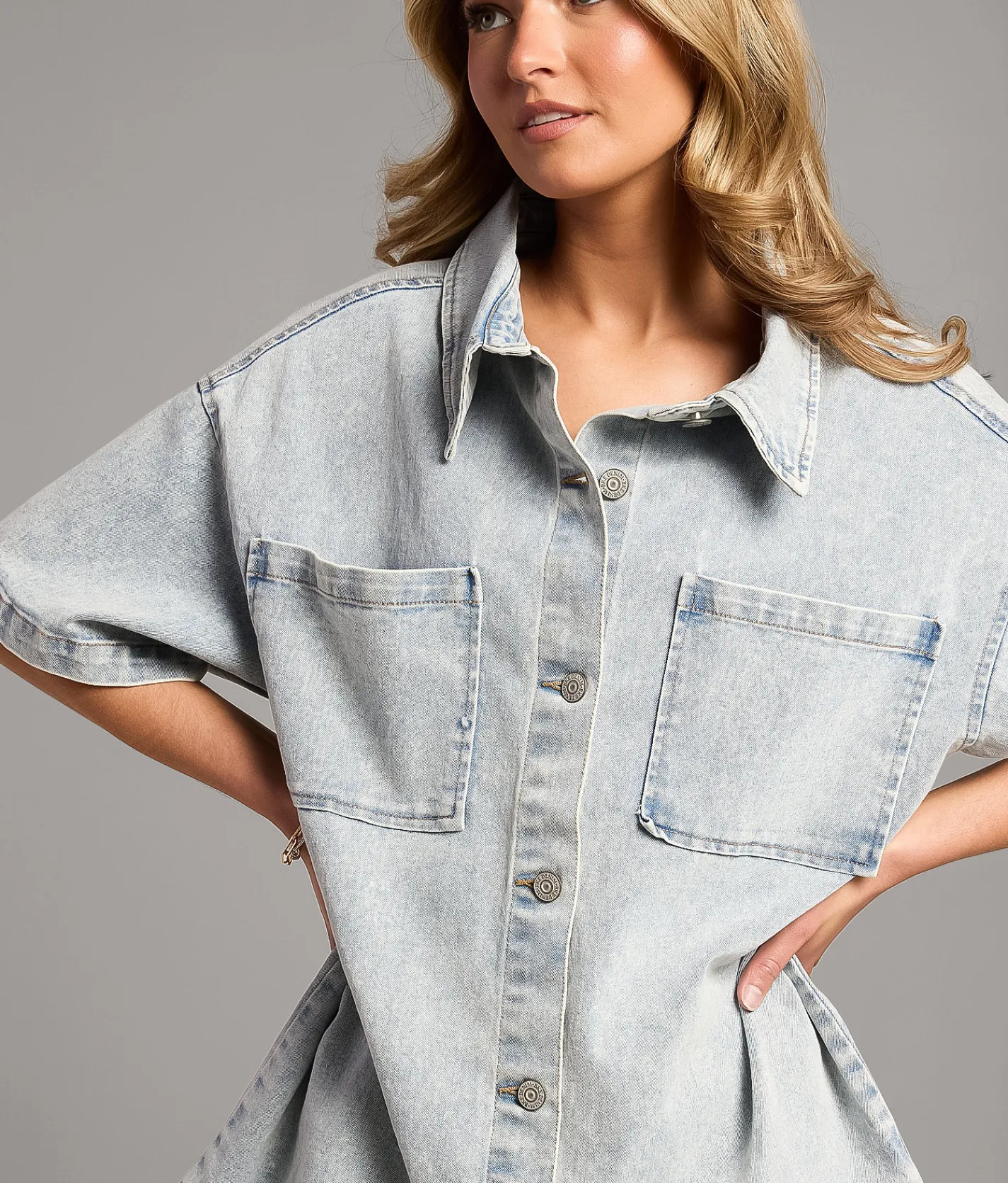 BKE Washed Denim Stretch Shirt Light Blue Discount