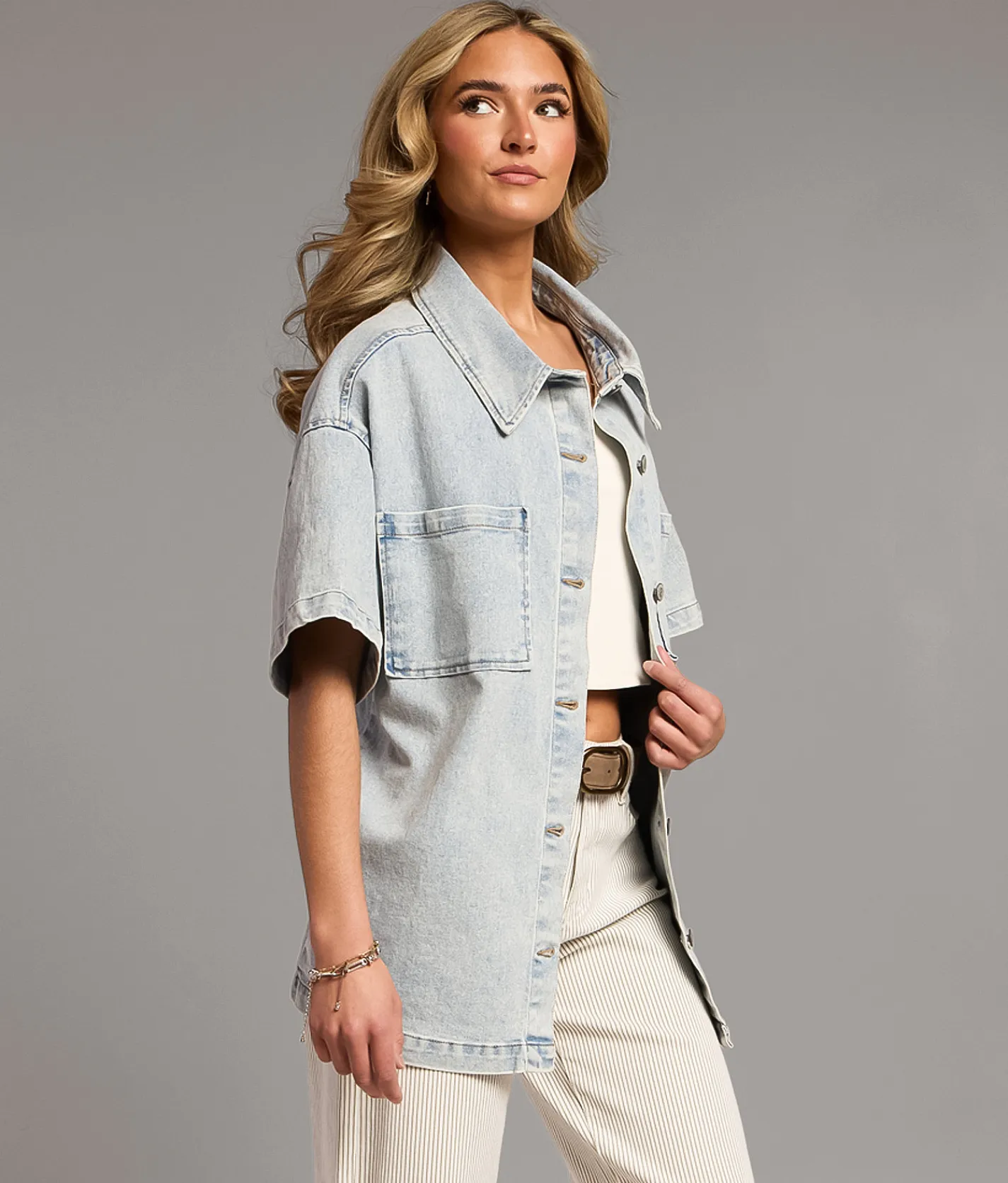 BKE Washed Denim Stretch Shirt Light Blue Discount