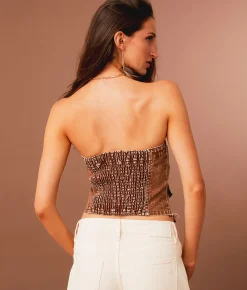 Sterling & Stitch Washed Denim Stretch Tube Top Washed Brown Online