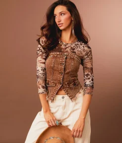 Sterling & Stitch Washed Denim Stretch Tube Top Washed Brown Online