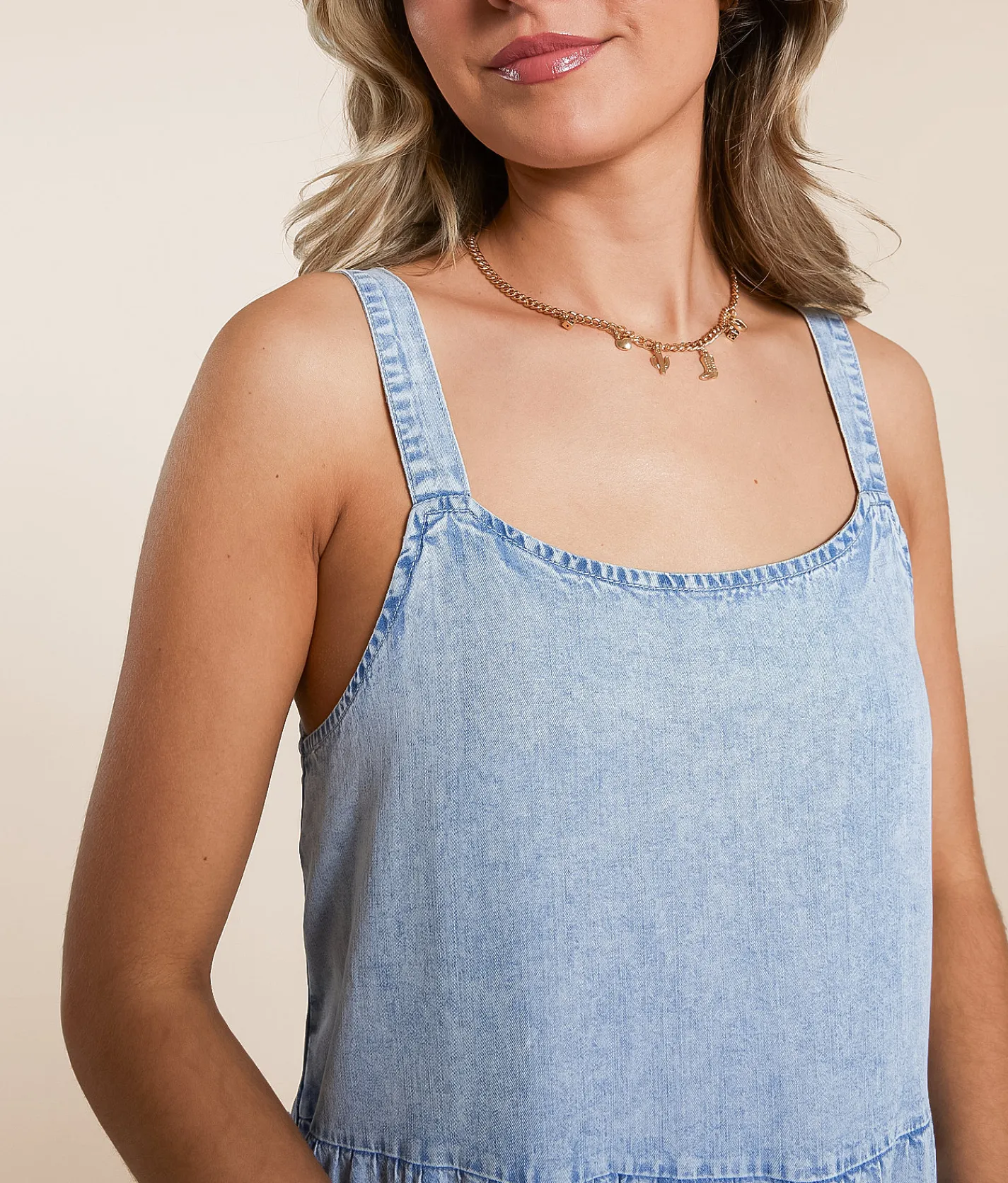 Dresses | En Creme Washed Denim Tiered Dress Medium Wash