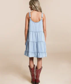 Dresses | En Creme Washed Denim Tiered Dress Medium Wash