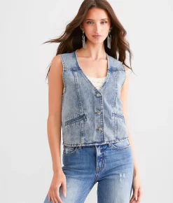 Ci Sono Washed Denim Vest Medium Wash Hot