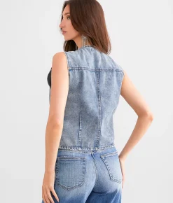 Ci Sono Washed Denim Vest Medium Wash Hot