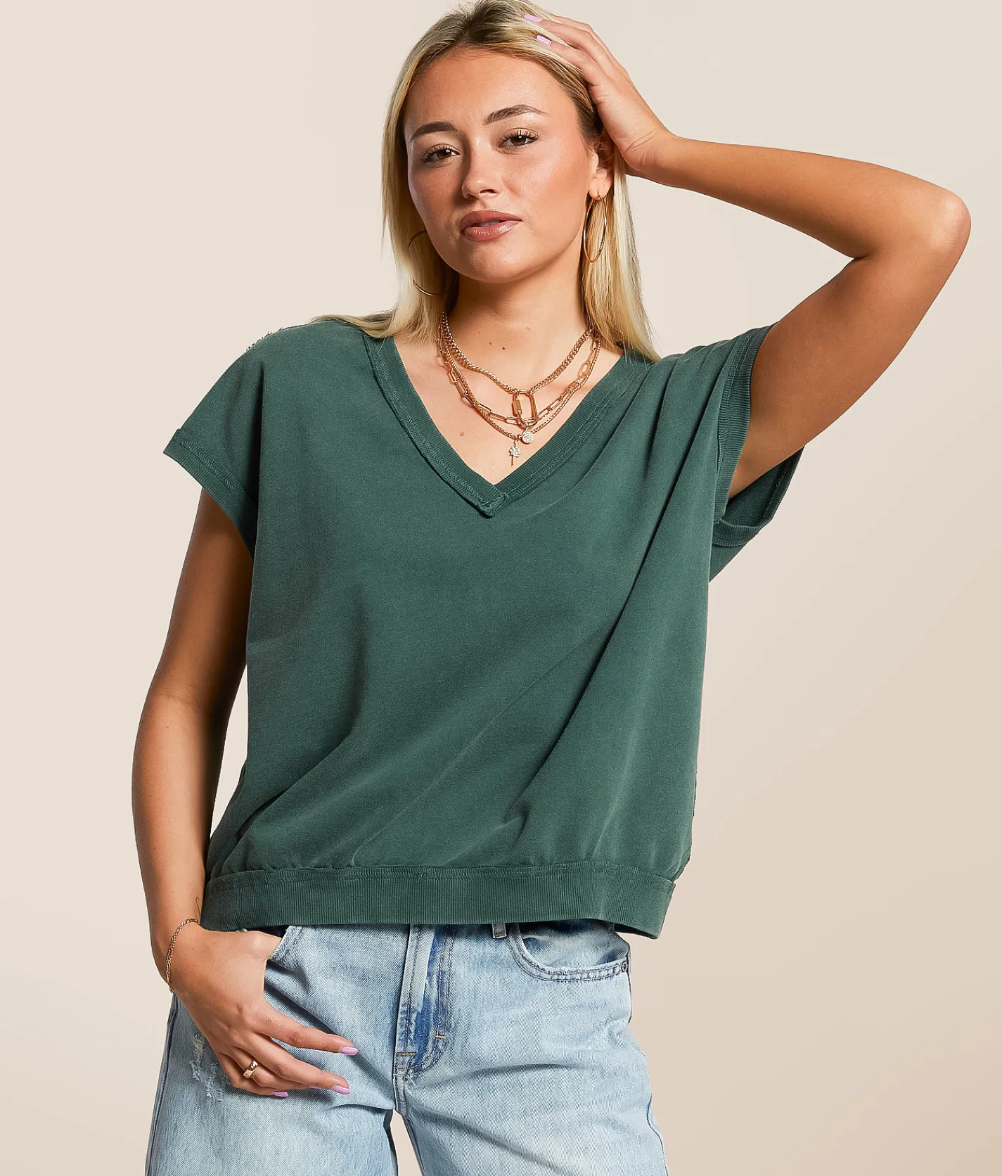 Tops | Gilded Intent Washed Dolman Oversized Pullover Deep Green
