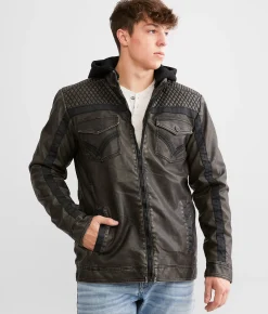 Buckle Black Washed Faux Leather Hooded Jacket Grey Online
