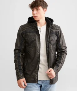 Buckle Black Washed Faux Leather Hooded Jacket Grey Online