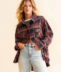 BKE Washed Flannel Boyfriend Shirt Brown Online