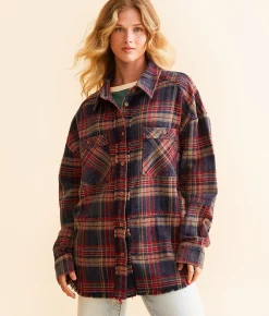 BKE Washed Flannel Boyfriend Shirt Brown Online