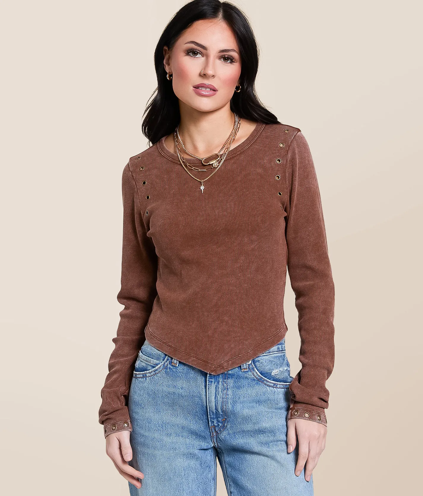 Gilded Intent Washed Grommet Hanky Top Cherry Mahogany Sale