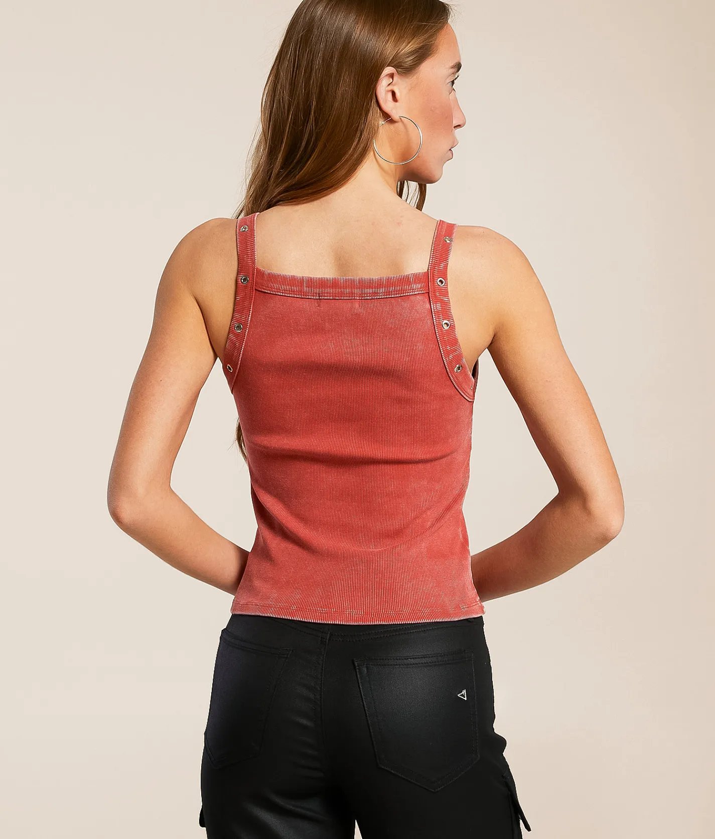 Tops | Gilded Intent Washed Grommet Tank Top Bronze Green