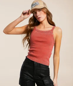 Tops | Gilded Intent Washed Grommet Tank Top Bronze Green