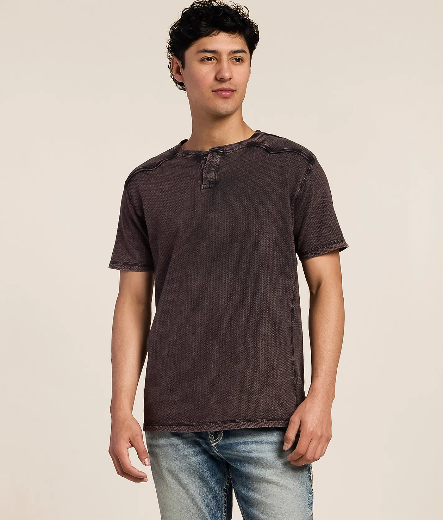 Tops | Buckle Black Washed Henley Sable