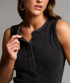 Tops | BKE Washed Henley Tank Top Washed Black