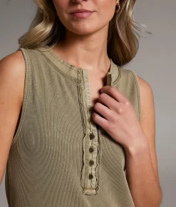 Tops | BKE Washed Henley Tank Top Aloe