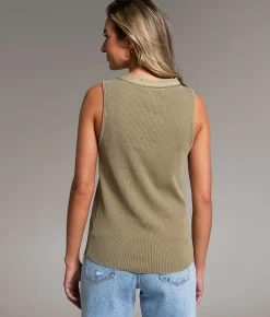 Tops | BKE Washed Henley Tank Top Aloe
