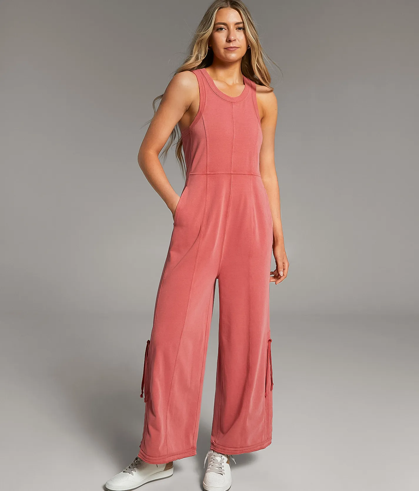 BKE Washed Jumpsuit Washed Red Outlet