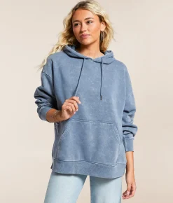 Gilded Intent Washed Knit Hooded Sweatshirt China Blue Clearance