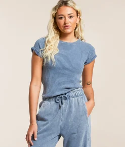 Gilded Intent Washed Knit Hooded Sweatshirt China Blue Clearance