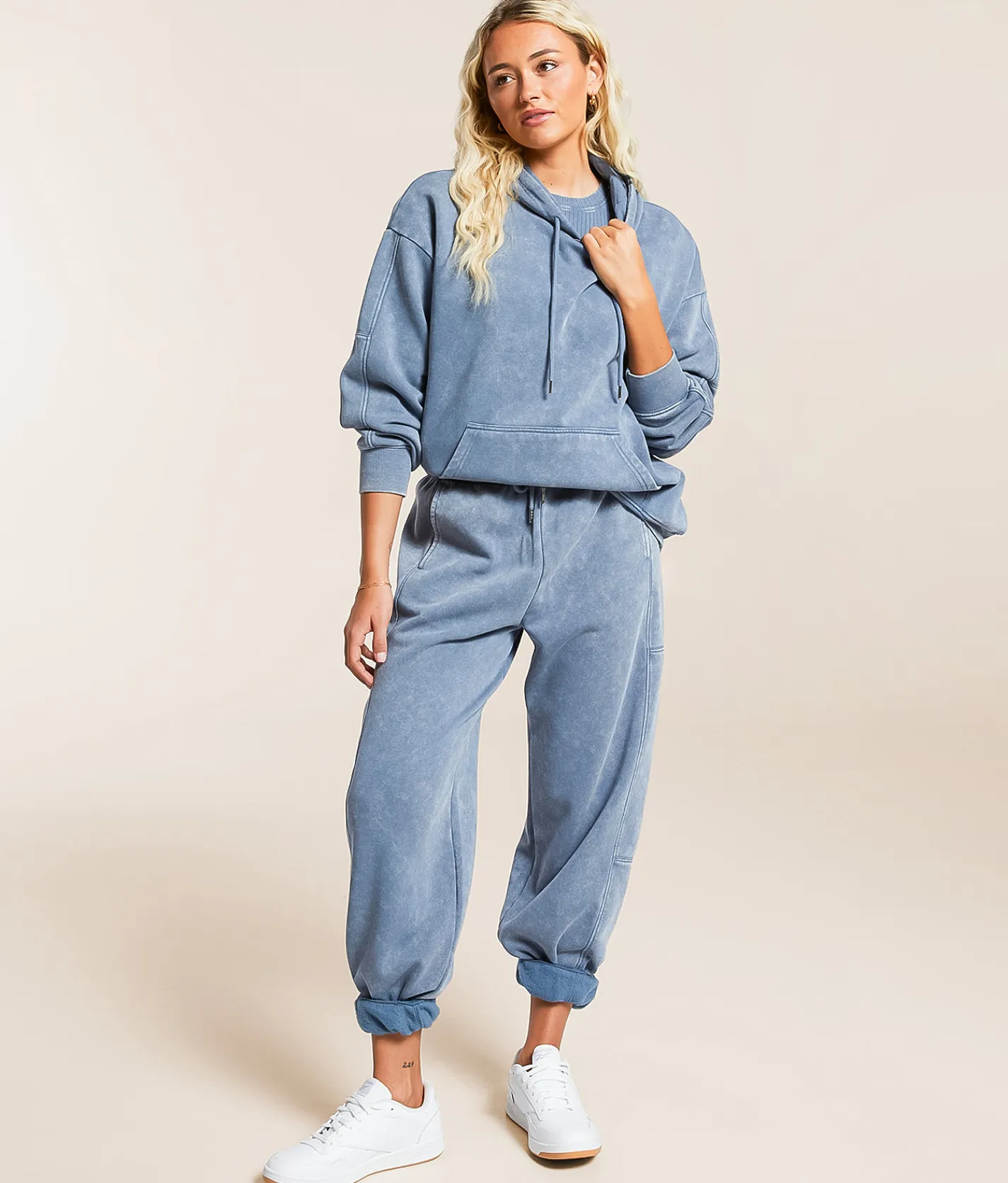 Gilded Intent Washed Knit Hooded Sweatshirt China Blue Clearance