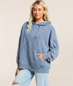 Gilded Intent Washed Knit Hooded Sweatshirt China Blue Clearance