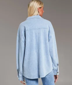BKE Washed Knit Shacket Denim Blue Discount