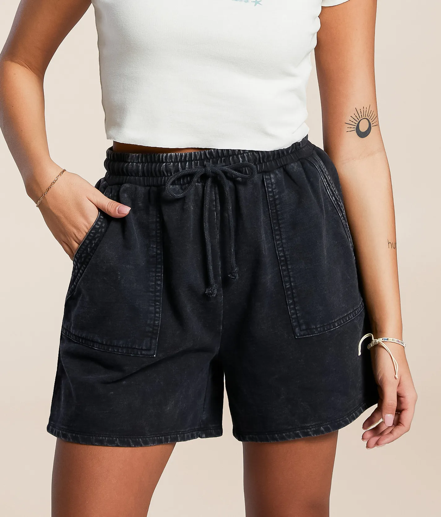 Gilded Intent Washed Knit Short Washed Black Online