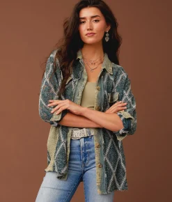 Tops|Coats & Jackets | Gimmicks Washed Lace Shacket Washed Green