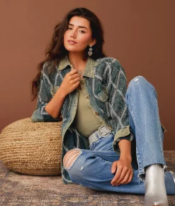 Tops|Coats & Jackets | Gimmicks Washed Lace Shacket Washed Green