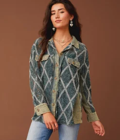 Tops|Coats & Jackets | Gimmicks Washed Lace Shacket Washed Green