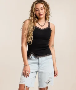 Tops | Gilded Intent Washed Lace Tank Top Washed Black