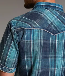 BKE Vintage Washed Plaid Athletic Shirt Navy Teal Discount