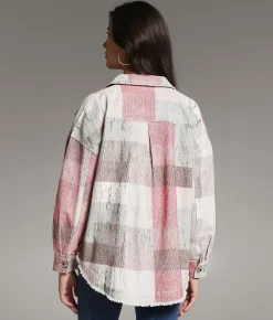 BKE Washed Plaid Corduroy Shacket Beige Multi Online