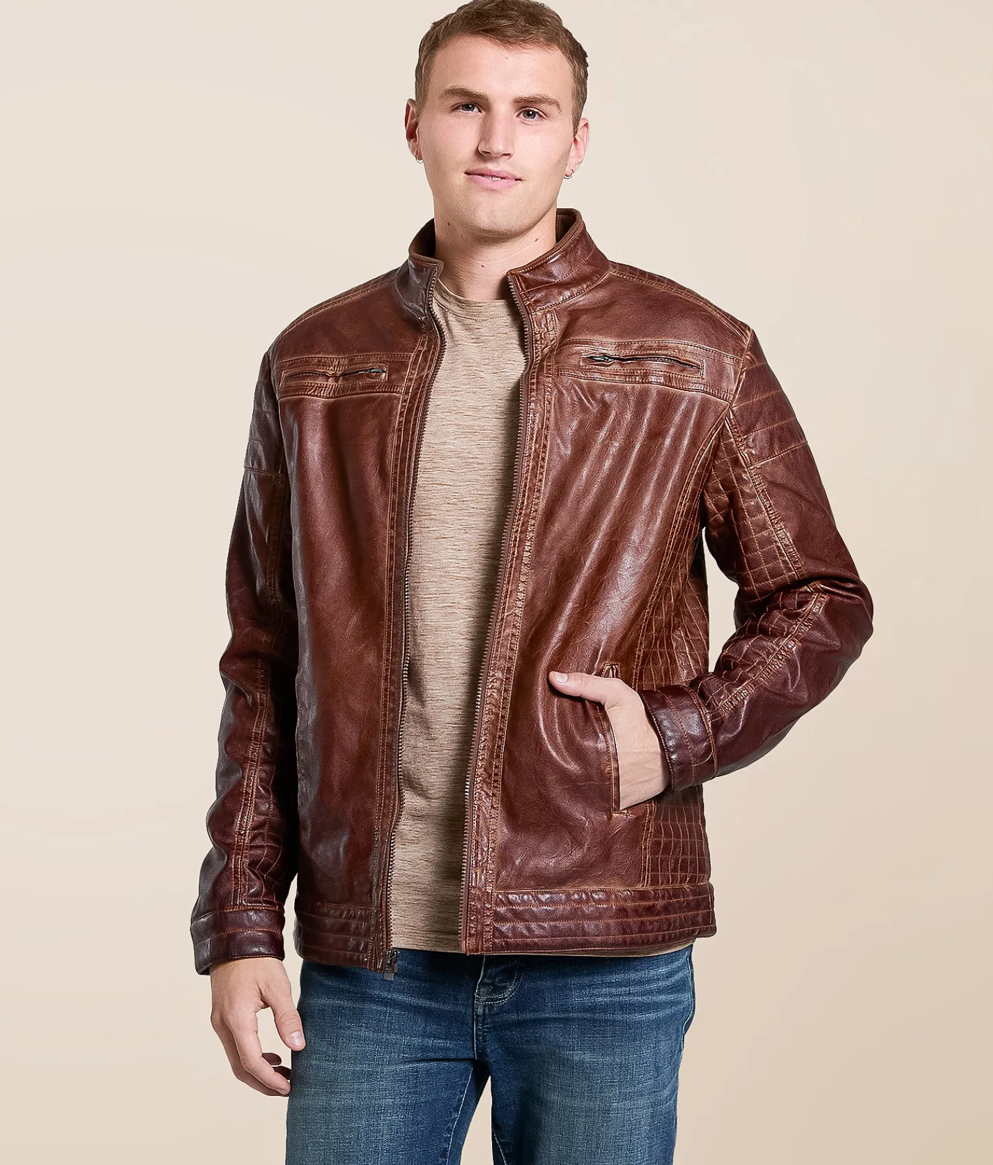 Tops|Coats & Jackets | Buckle Black Washed Pleather Jacket Tobacco Brown