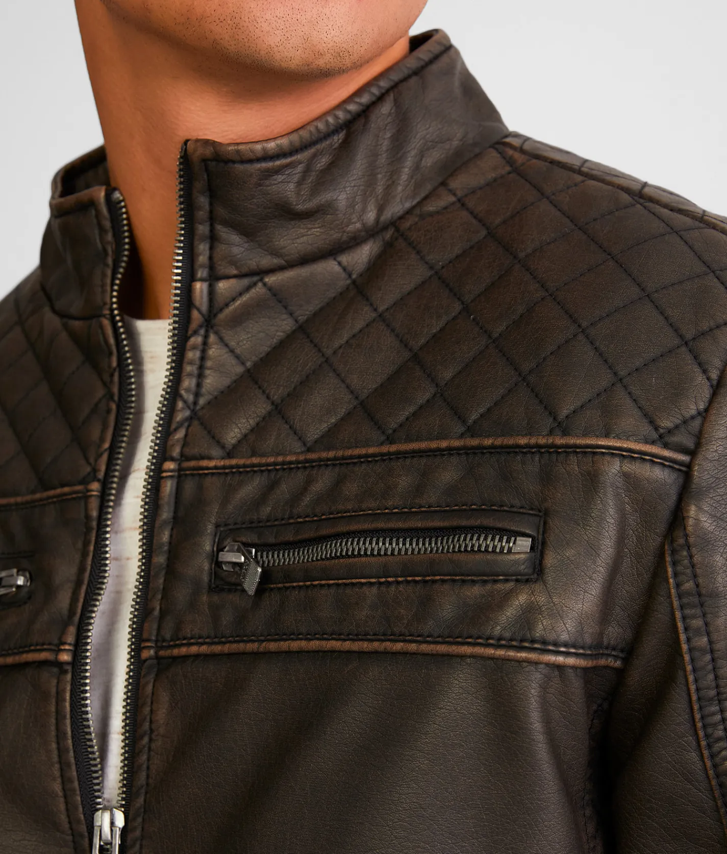 Buckle Black Washed Pleather Jacket Brown Sale