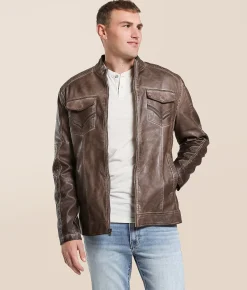 Buckle Black Washed Pleather Jacket Brown Best
