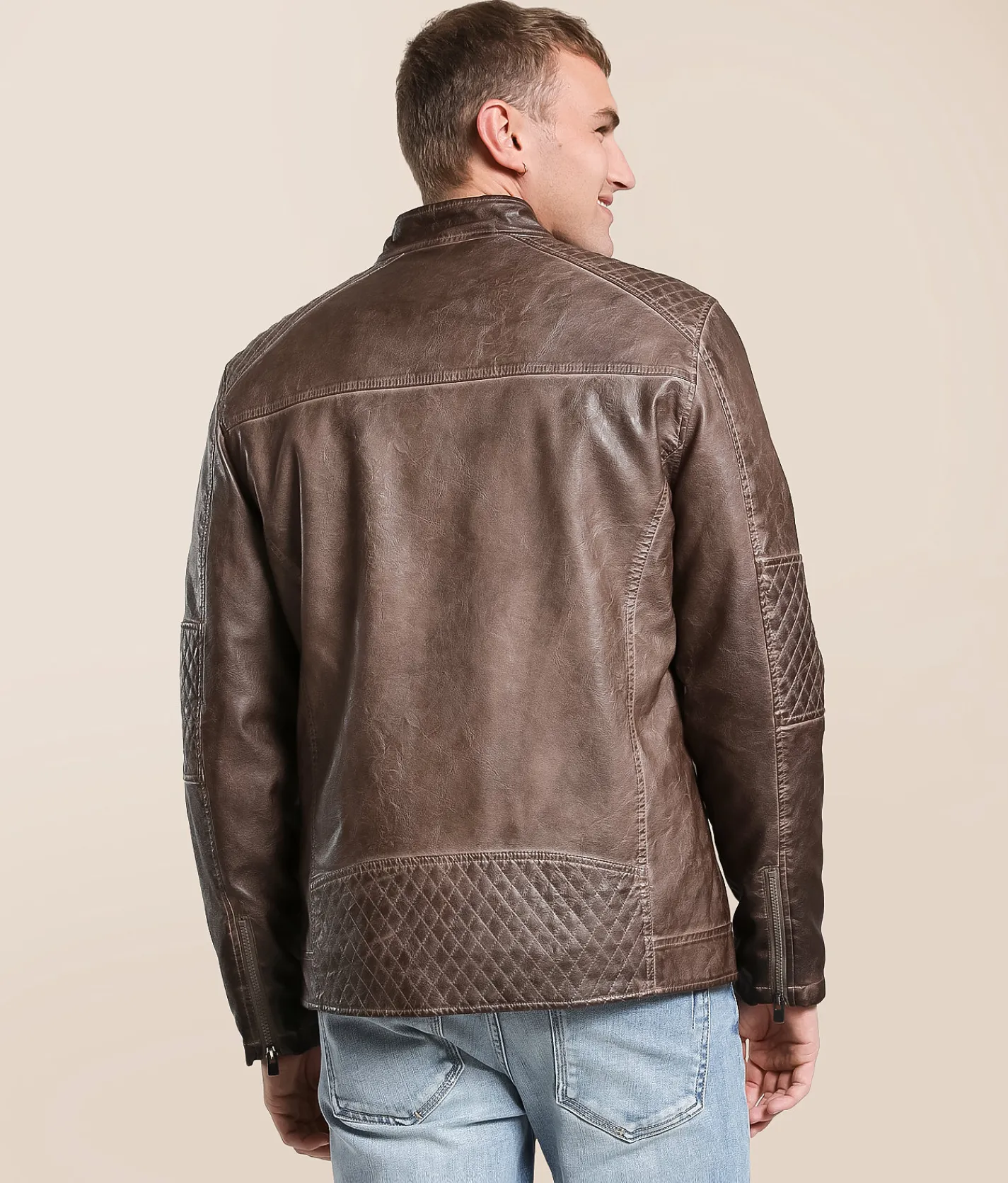 Buckle Black Washed Pleather Jacket Brown Best