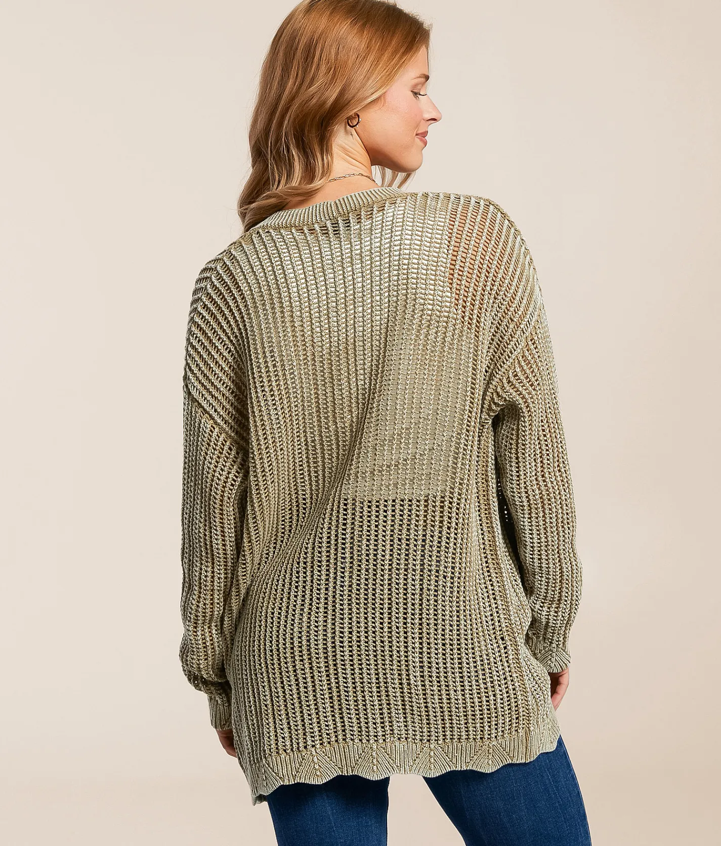 BKE Washed Pointelle Cardigan Sweater Olive Hot
